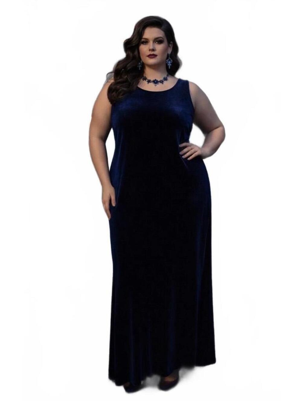 Y2K Blue Velvet Maxi Dress Sleeveless 16 Plus WhimsiGoth Vampire Gothic Twilight